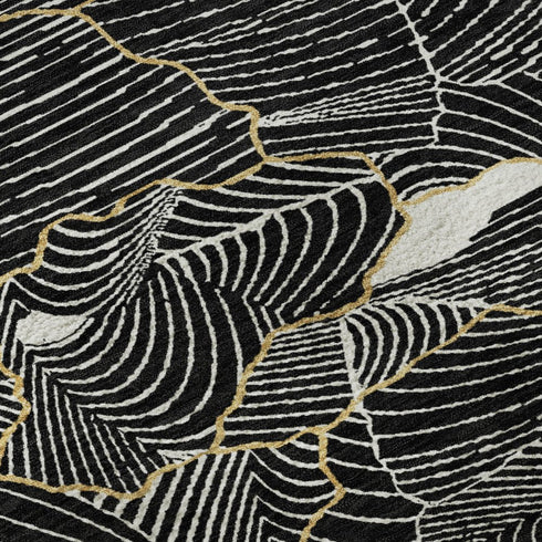 8' X 10' Black Ivory And Gold Abstract Washable Area Rug With UV Protection