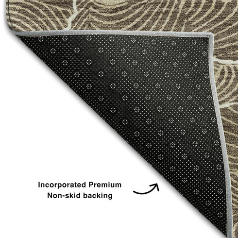 9' X 12' Brown Beige And Ivory Abstract Washable Area Rug With UV Protection