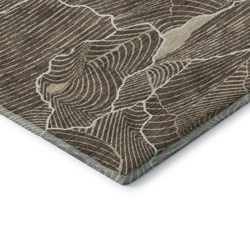 9' X 12' Brown Beige And Ivory Abstract Washable Area Rug With UV Protection