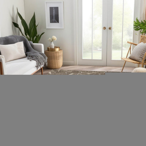 9' X 12' Brown Beige And Ivory Abstract Washable Area Rug With UV Protection