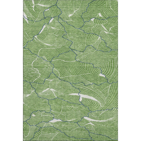 9' X 12' Green Ivory And Navy Blue Abstract Washable Area Rug With UV Protection