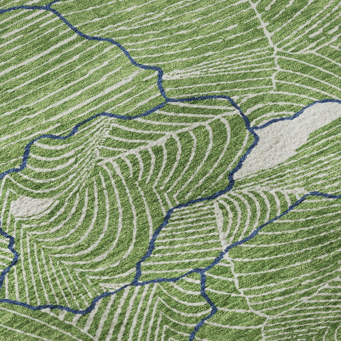 9' X 12' Green Ivory And Navy Blue Abstract Washable Area Rug With UV Protection