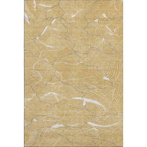 5' X 8' Gold Ivory And Gray Abstract Washable Area Rug With UV Protection