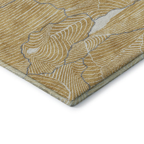 5' X 8' Gold Ivory And Gray Abstract Washable Area Rug With UV Protection