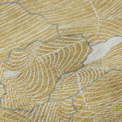 5' X 8' Gold Ivory And Gray Abstract Washable Area Rug With UV Protection