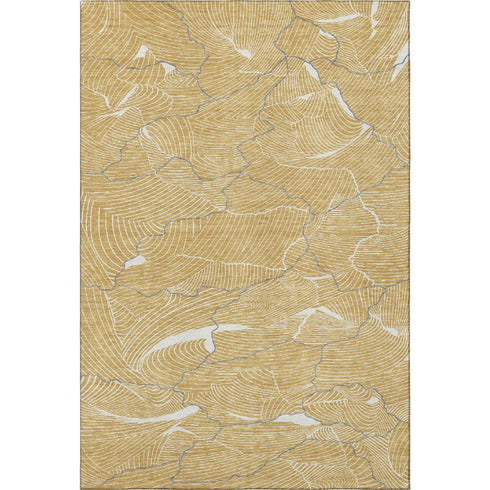 5' X 8' Gold Ivory And Gray Abstract Washable Area Rug With UV Protection