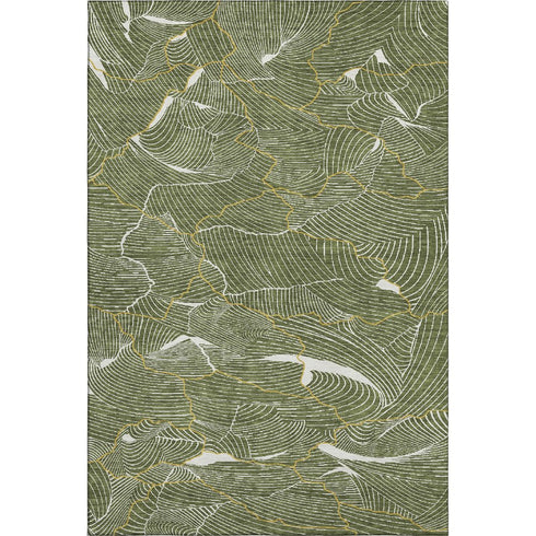 8' X 10' Olive Green Ivory And Gold Abstract Washable Area Rug With UV Protection