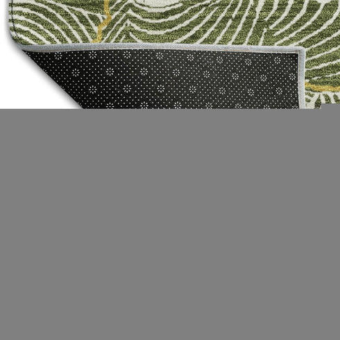 8' X 10' Olive Green Ivory And Gold Abstract Washable Area Rug With UV Protection