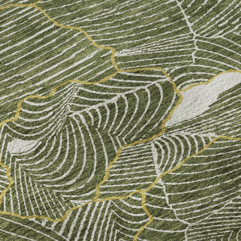 8' X 10' Olive Green Ivory And Gold Abstract Washable Area Rug With UV Protection