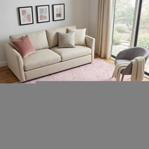 5' X 8' Pink Gray And Ivory Abstract Washable Area Rug With UV Protection