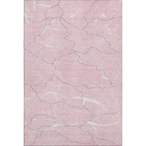 5' X 8' Pink Gray And Ivory Abstract Washable Area Rug With UV Protection