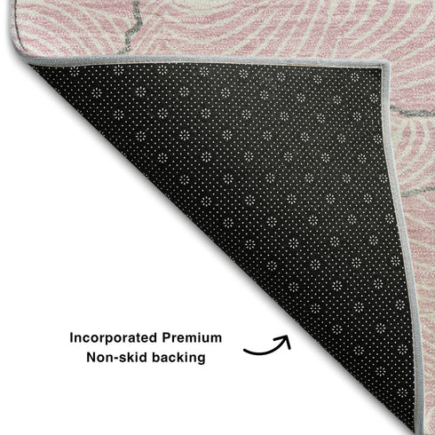 5' X 8' Pink Gray And Ivory Abstract Washable Area Rug With UV Protection
