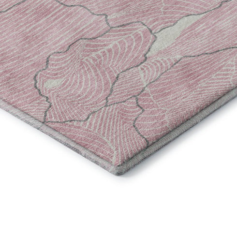 5' X 8' Pink Gray And Ivory Abstract Washable Area Rug With UV Protection