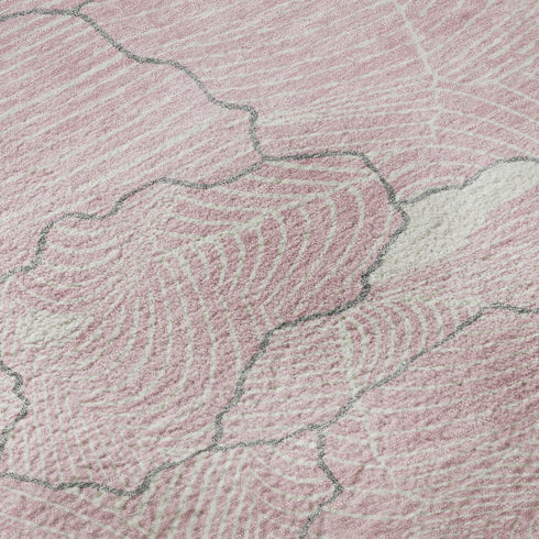 5' X 8' Pink Gray And Ivory Abstract Washable Area Rug With UV Protection