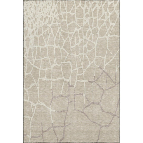 5' X 8' Beige Ivory And Taupe Abstract Geometric Washable Area Rug With UV Protection