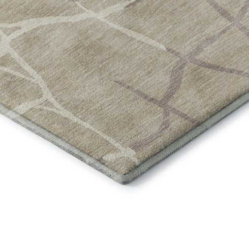 5' X 8' Beige Ivory And Taupe Abstract Geometric Washable Area Rug With UV Protection