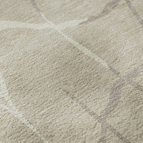 8' Beige Ivory And Taupe Abstract Geometric Washable Round Rug With UV Protection