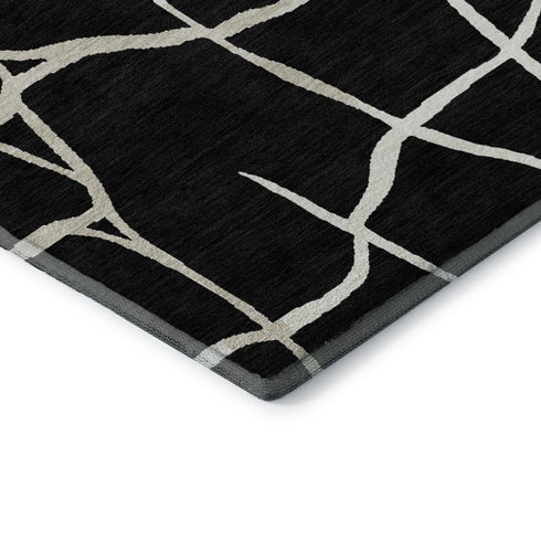 8' X 10' Black And Ivory Abstract Geometric Washable Area Rug With UV Protection