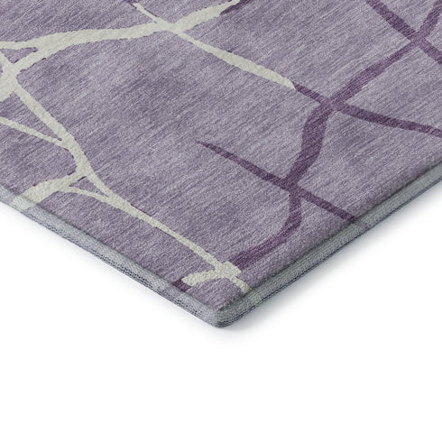 8' Lavender And Ivory Abstract Geometric Washable Round Rug With UV Protection