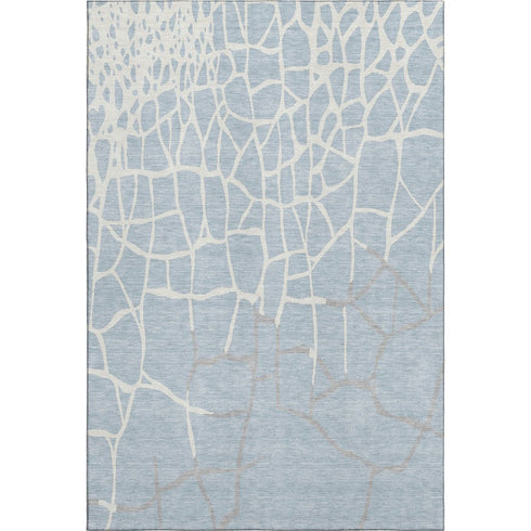 5' X 8' Sky Blue Ivory And Gray Abstract Geometric Washable Area Rug With UV Protection