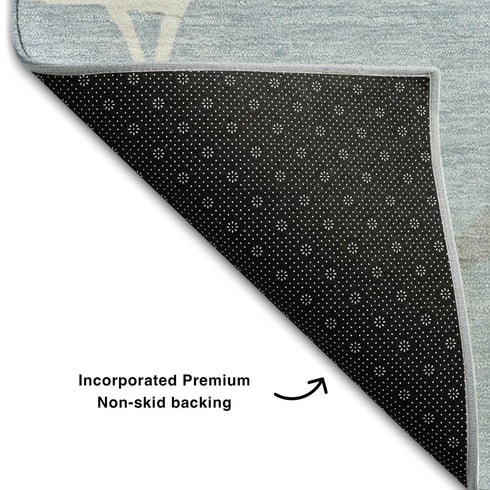 8' X 10' Sky Blue Ivory And Gray Abstract Geometric Washable Area Rug With UV Protection