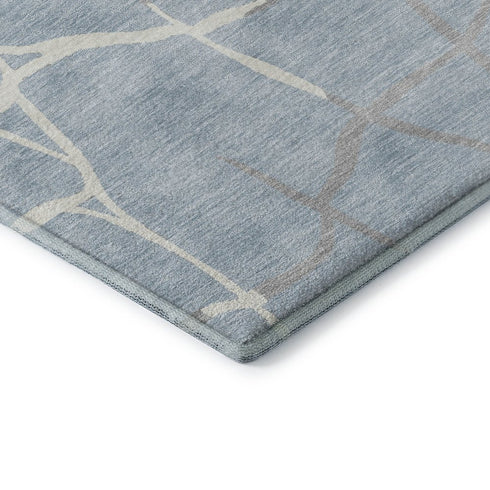 8' X 10' Sky Blue Ivory And Gray Abstract Geometric Washable Area Rug With UV Protection