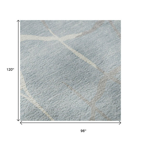 8' X 10' Sky Blue Ivory And Gray Abstract Geometric Washable Area Rug With UV Protection