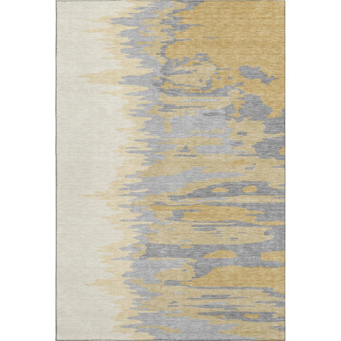 9' X 12' Gold Ivory And Gray Abstract Washable Area Rug With UV Protection