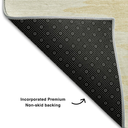 9' X 12' Gold Ivory And Gray Abstract Washable Area Rug With UV Protection
