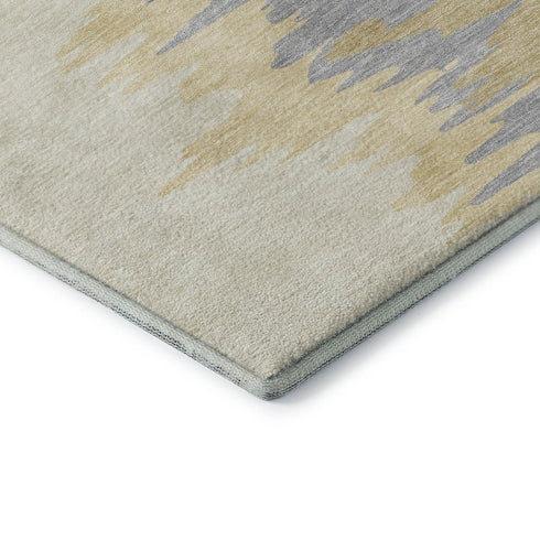 9' X 12' Gold Ivory And Gray Abstract Washable Area Rug With UV Protection