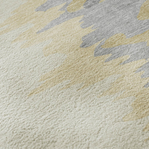 9' X 12' Gold Ivory And Gray Abstract Washable Area Rug With UV Protection