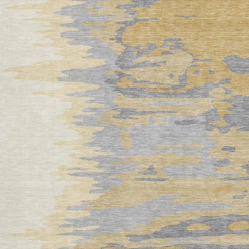 9' X 12' Gold Ivory And Gray Abstract Washable Area Rug With UV Protection