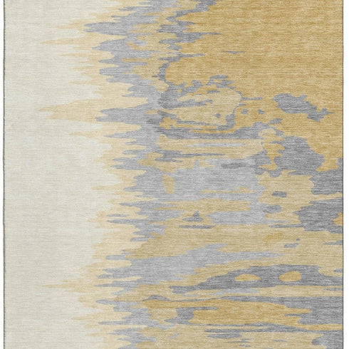 9' X 12' Gold Ivory And Gray Abstract Washable Area Rug With UV Protection
