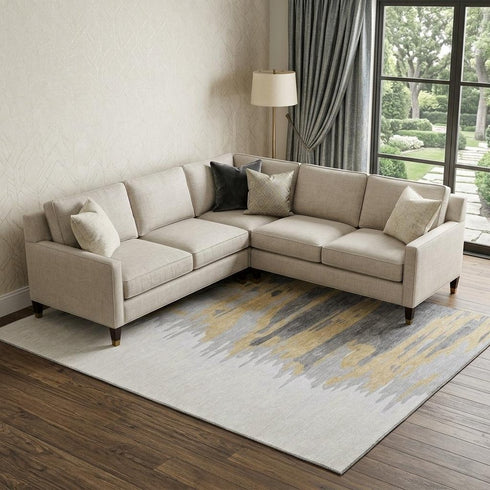9' X 12' Gray Gold And Ivory Abstract Washable Area Rug With UV Protection