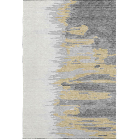 9' X 12' Gray Gold And Ivory Abstract Washable Area Rug With UV Protection