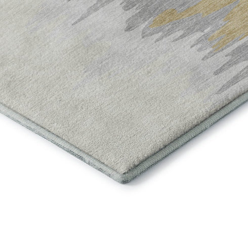 9' X 12' Gray Gold And Ivory Abstract Washable Area Rug With UV Protection