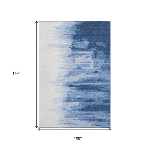 9' X 12' Navy Blue And Ivory Abstract Washable Area Rug With UV Protection