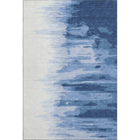 9' X 12' Navy Blue And Ivory Abstract Washable Area Rug With UV Protection
