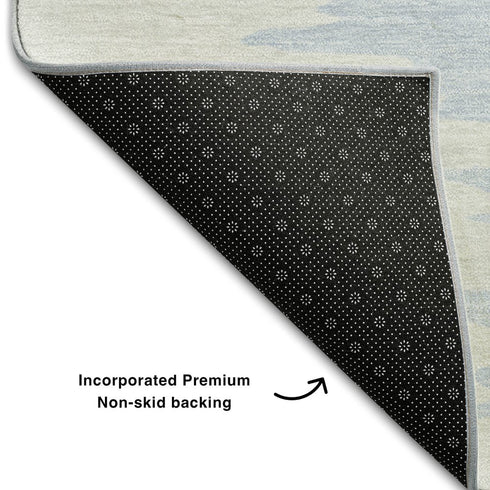 9' X 12' Navy Blue And Ivory Abstract Washable Area Rug With UV Protection