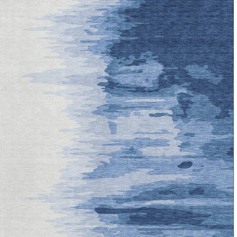 9' X 12' Navy Blue And Ivory Abstract Washable Area Rug With UV Protection