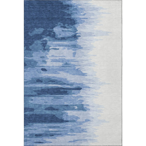 9' X 12' Navy Blue And Ivory Abstract Washable Area Rug With UV Protection