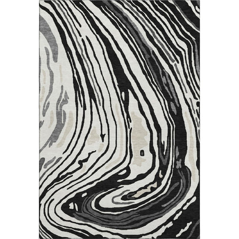 5' X 8' Black Ivory And Gray Abstract Washable Area Rug With UV Protection