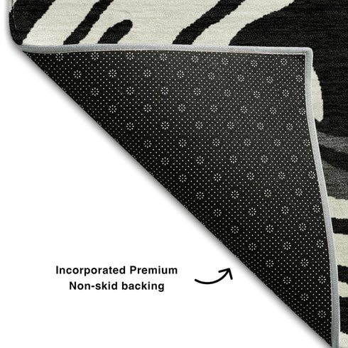 5' X 8' Black Ivory And Gray Abstract Washable Area Rug With UV Protection