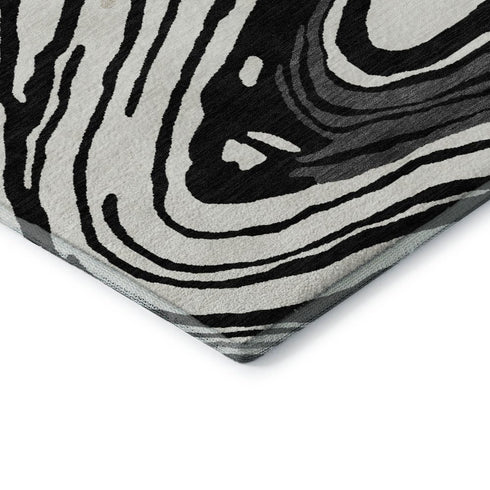 5' X 8' Black Ivory And Gray Abstract Washable Area Rug With UV Protection