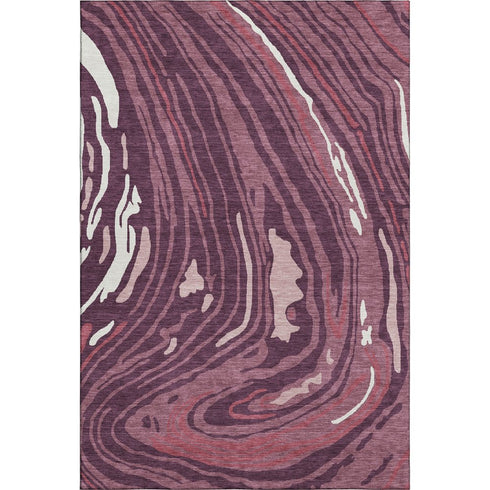 5' X 8' Burgundy Ivory And Blush Abstract Washable Area Rug With UV Protection