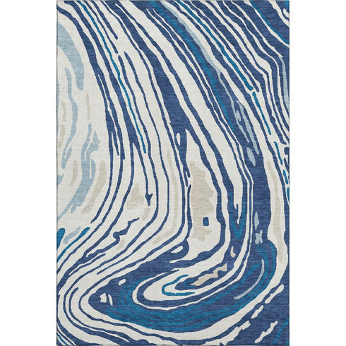 5' X 8' Navy Blue Ivory And Beige Abstract Washable Area Rug With UV Protection