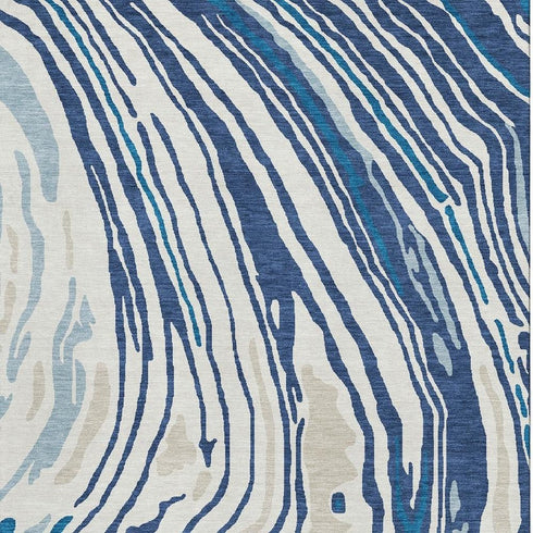 5' X 8' Navy Blue Ivory And Beige Abstract Washable Area Rug With UV Protection