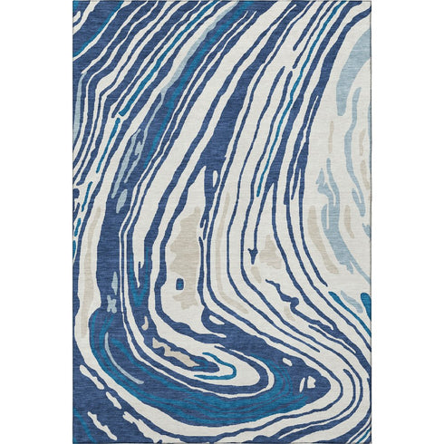 5' X 8' Navy Blue Ivory And Beige Abstract Washable Area Rug With UV Protection