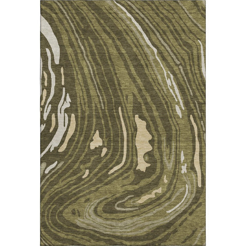 9' X 12' Olive Green Wheat And Ivory Abstract Washable Area Rug With UV Protection