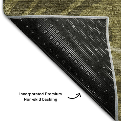 9' X 12' Olive Green Wheat And Ivory Abstract Washable Area Rug With UV Protection